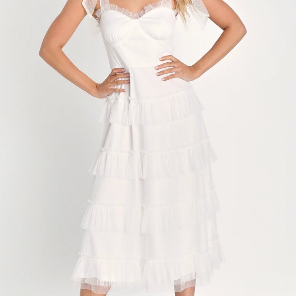 White Tiered Midi Dress